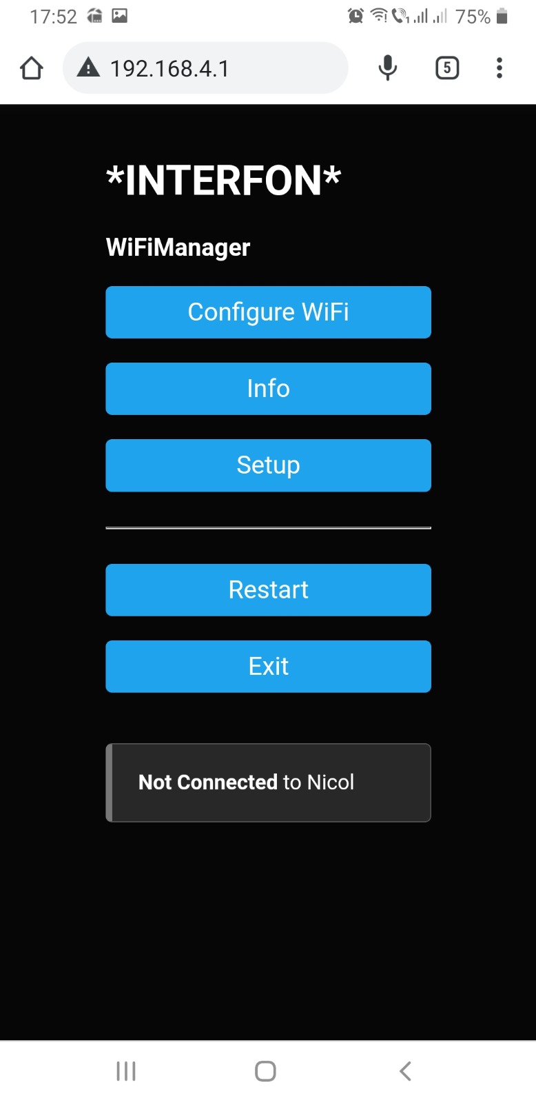 Pagina de configurare WiFiManager