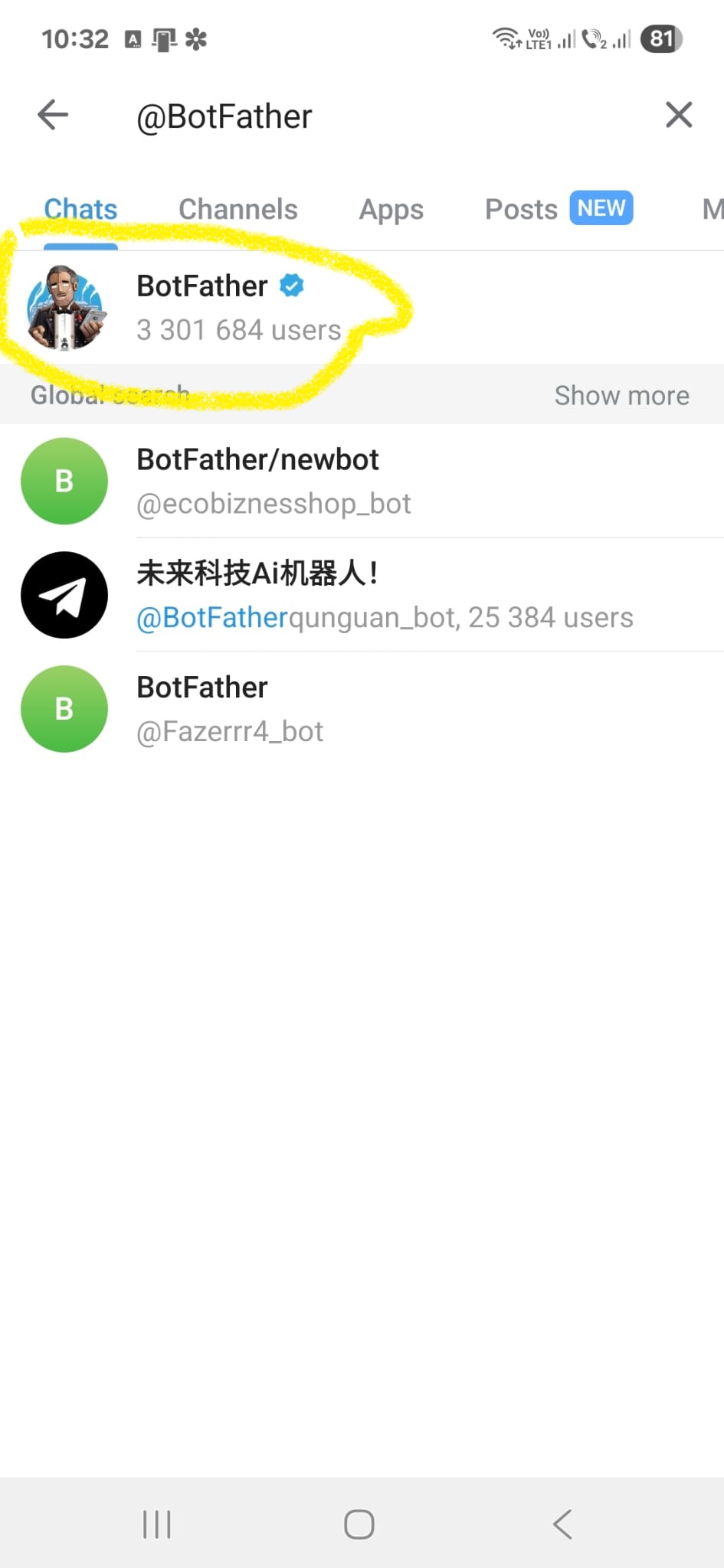 BotFather nume