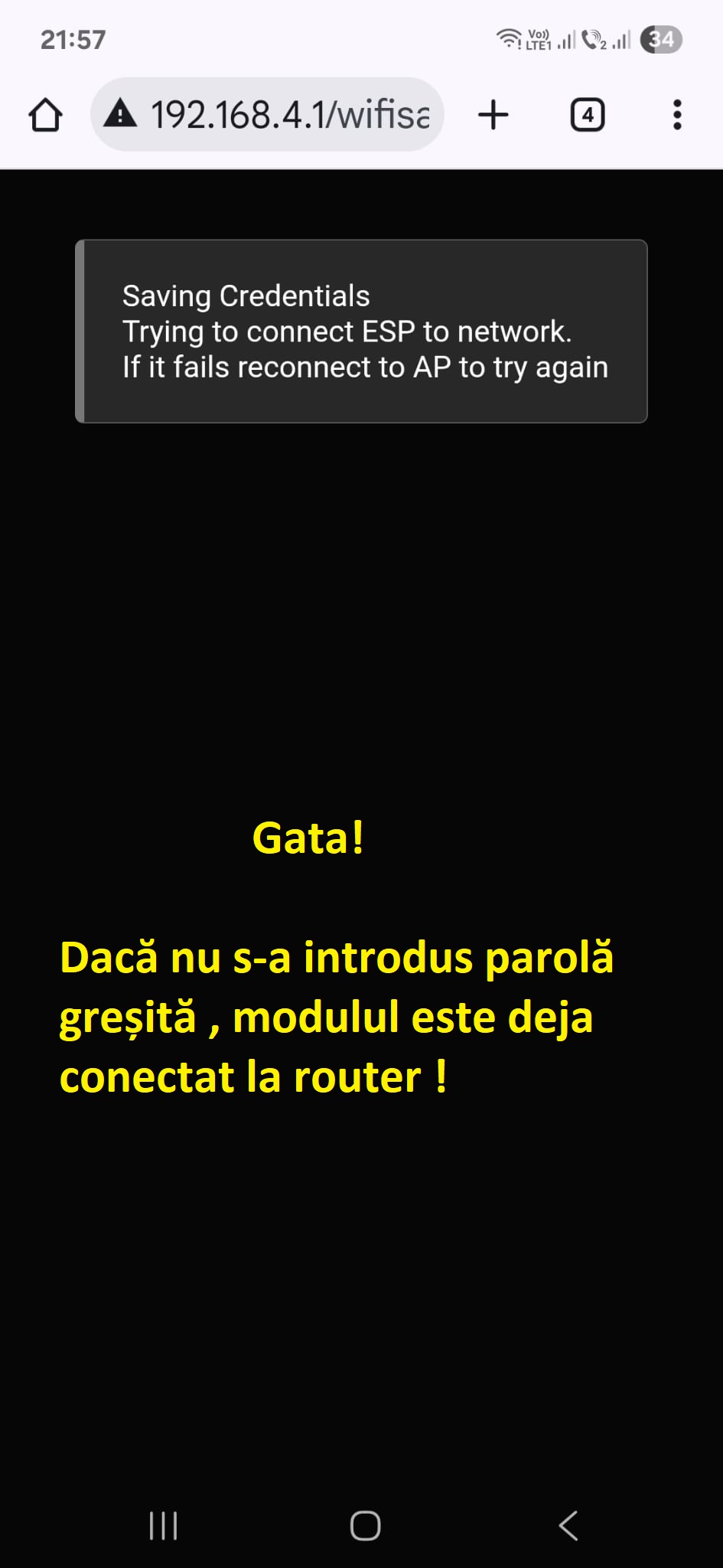 Confirmare conectare WiFi